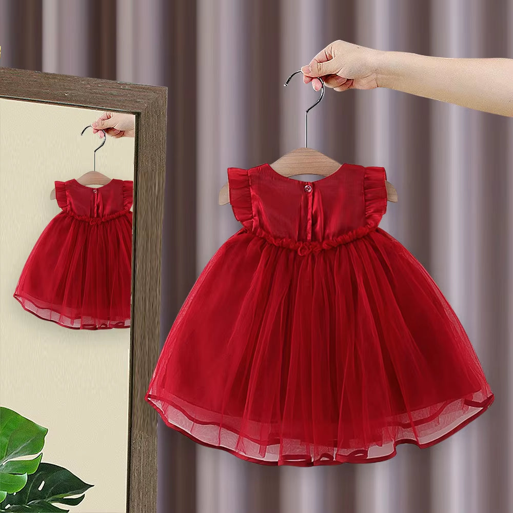 CloudWhimsy – Flying Sleeve Princess Dress with Bow for Little Girls