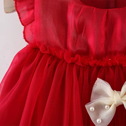 CloudWhimsy – Flying Sleeve Princess Dress with Bow for Little Girls